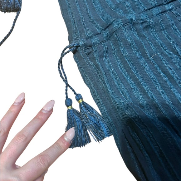 Ulla Johnson Navy Striped Jumpsuit Size 8 NWOT Tassels V Neck - Picture 8 of 11